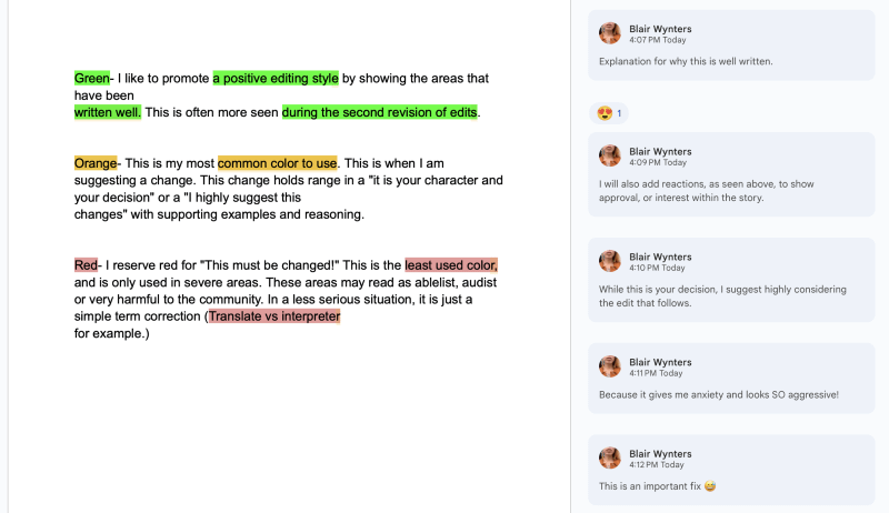 Similar example as above, but now with addition of a column of comment balloons on the right.