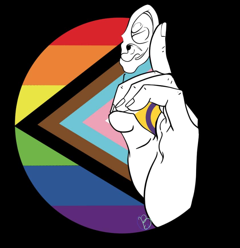 Blair representing the Deaf community during Pride Blair's pride logo